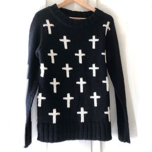 Chunky knit black sweater with crosses